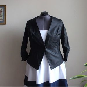 Fashion to Figure Jackets & Coats - Black Faux Leather Blazer - 3/4 ruched sleeves Fashion to Figure Jackets & Coats - Black Faux Leather Blazer - 3/4 ruched sleeves